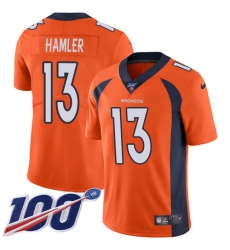 Youth Denver Broncos #13 KJ Hamler Orange Team Color Stitched 100th Season Vapor Untouchable Limited Jersey