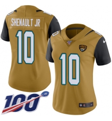 Women's Jacksonville Jaguars #10 Laviska Shenault Jr. Gold Stitched Limited Rush 100th Season Jersey
