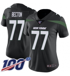 Women's New York Jets #77 Mekhi Becton Black Alternate Stitched 100th Season Vapor Untouchable Limited Jersey