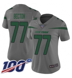 Women's New York Jets #77 Mekhi Becton Gray Stitched Limited Inverted Legend 100th Season Jersey