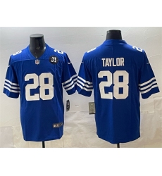 Men's Indianapolis Colts #28 Jonathan Taylor Blue Jim Irsay Vapor Limited Football Stitched Jersey