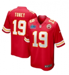Men's Kansas City Chiefs #19 Kadarius Toney Nike Red Super Bowl LVII Patch Limited Jersey