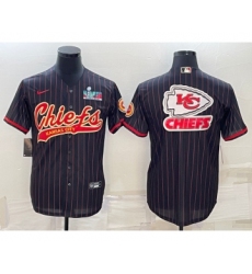 Men's Kansas City Chiefs Black Team Big Logo With Super Bowl LVII Patch Cool Base Stitched Baseball Jersey