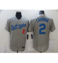 Men's Los Angeles Dodgers #2 Tommy Lasorda Nike Gray Jersey