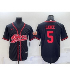 Men's San Francisco 49ers #5 Trey Lance Black Stitched Cool Base Nike Baseball Jersey