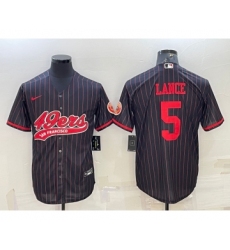 Men's San Francisco 49ers #5 Trey Lance Black With Patch Cool Base Stitched Baseball Jersey