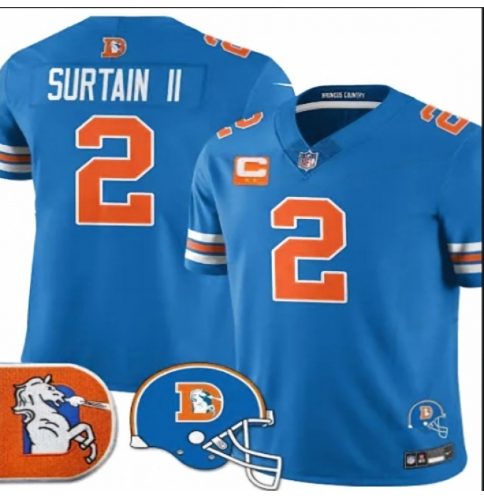 Men's Denver Broncos #2 Patrick Surtain II Blue F.U.S.E. With 2-Star C Throwback Vapor Limited Football Stitched Jersey