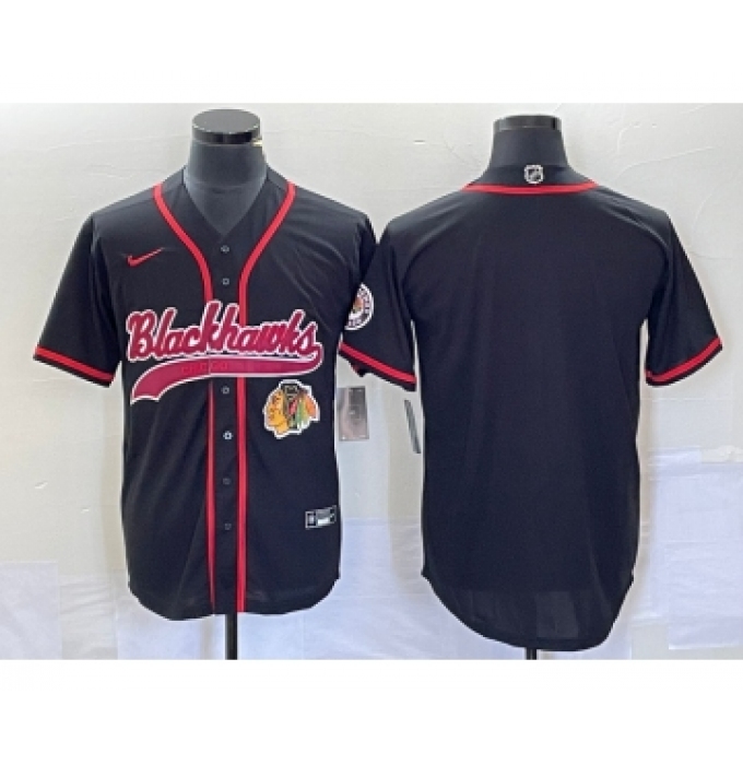Men's Nike Chicago Blackhawks Blank Black Cool Base Stitched Baseball Jersey