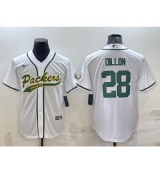 Men's Green Bay Packers #28 AJ Dillon White With Patch Cool Base Stitched Baseball Jersey