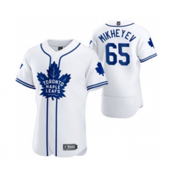 Men's Toronto Maple Leafs #65 Ilya Mikheyev 2020 Hockey x Baseball Crossover Edition Jersey White