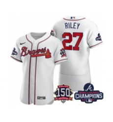 Men's Atlanta Braves #27 Austin Riley 2021 White World Series Champions With 150th Anniversary Flex Base Stitched Jersey