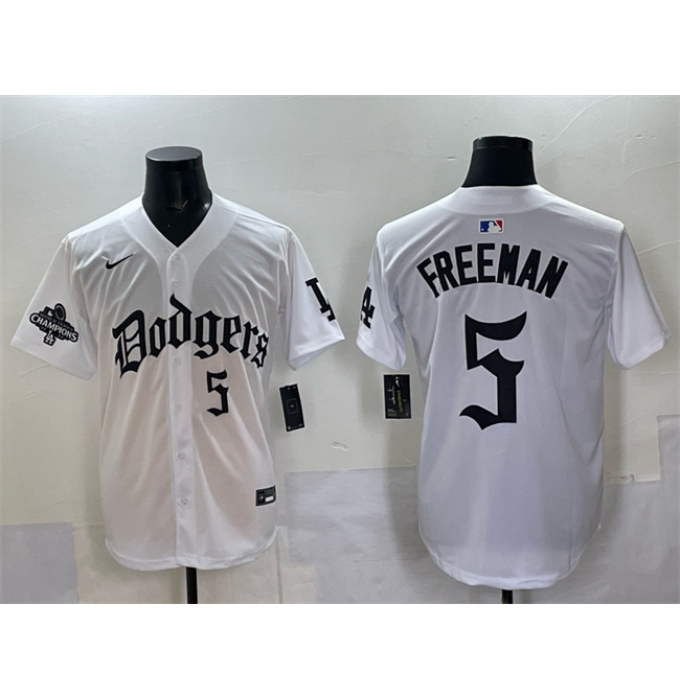 Men's Los Angeles Dodgers #5 Freddie Freeman White 2025 LA Gothic Style With 2024 World Series Champions Vapor Premier Limited Stitched Baseball Jersey