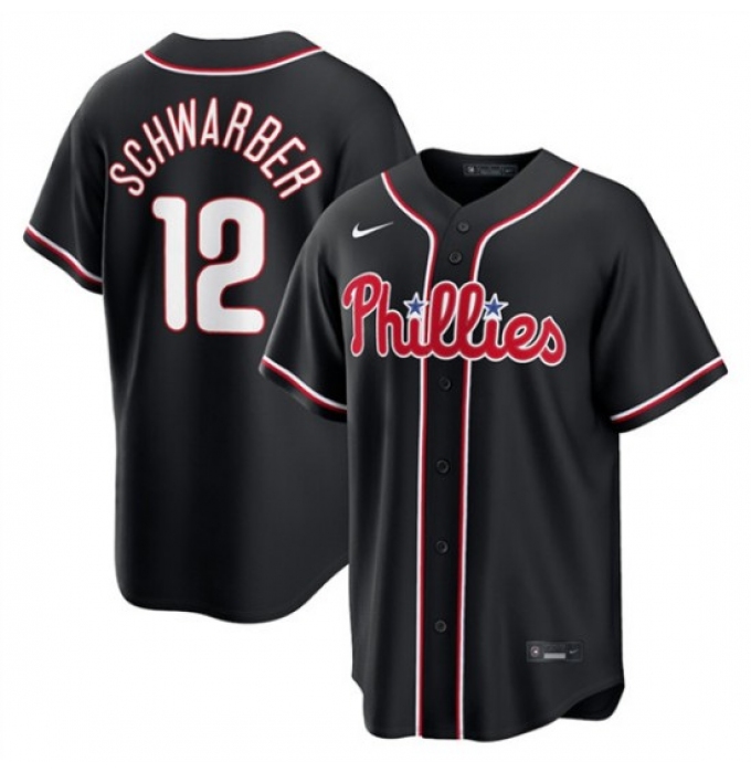 Men's Philadelphia Phillies #12 Kyle Schwarber Fashion Black Out Stitched Baseball Jersey