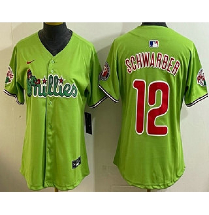 Women's Philadelphia Phillies #12 Kyle Schwarber Light Green Fashion Cool Base Jersey