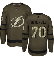 Men's Adidas Tampa Bay Lightning #70 Louis Domingue Authentic Green Salute to Service NHL Jersey