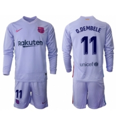 Men 2021-2022 Club Barcelona Second away purple Long Sleeve 11 Soccer Jersey