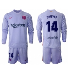 Men 2021-2022 Club Barcelona Second away purple Long Sleeve 14 Soccer Jerseys