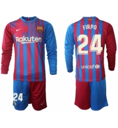 Men 2021-2022 Club Barcelona home red blue Long Sleeve 24 Nike Soccer Jersey