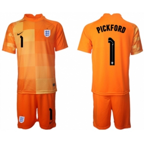 Men's England 1 Pickford Orange Goalkeeper Soccer Jersey Suit,cheap soccer jerseys, cheap youth