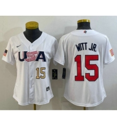 Women's USA Baseball #15 Bobby Witt Jr Number 2023 White World Classic Replica Stitched Jerseys