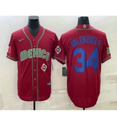Mens Mexico Baseball #34 Fernando Valenzuela 2023 Red Blue World Baseball Classic Stitched Jersey