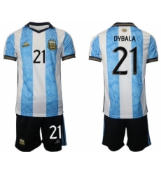 Men's Argentina #21 Dybala Maradona White Blue Home Soccer Jersey Suit