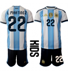 Youth Argentina #22 L.MARTINEZ National Team FIFA x World Cup 2026 Home White On Field Kids Jersey