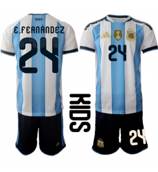 Youth Argentina #24 E.FEANANDEZ National Team FIFA x World Cup 2026 Home White On Field Kids Jersey