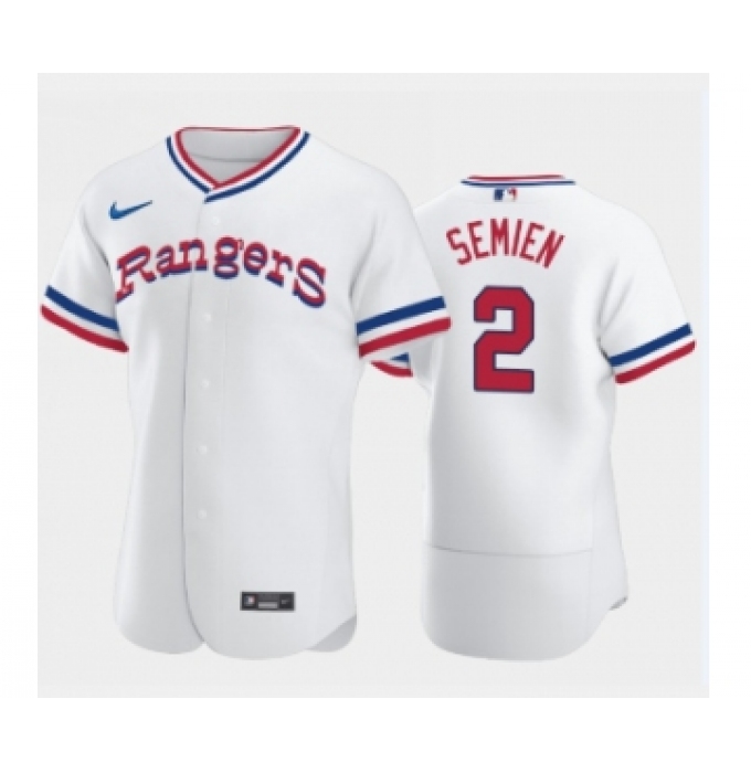 Men's Texas Rangers #2 Marcus Semien White Throwback Stitched Flex Base Nike Jersey