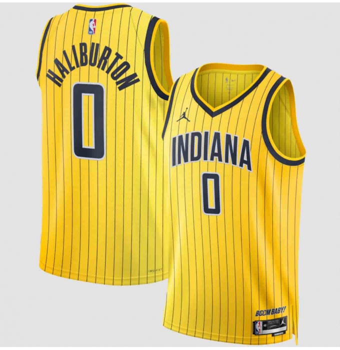 Men's Indiana Pacers #0 Tyrese Haliburton Yellow 2026-27 Statement Edition Swingman Stitched Basketball Jersey
