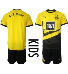 Kids Dortmund Blank 2023-24 Yellow Black Home Soccer Jersey