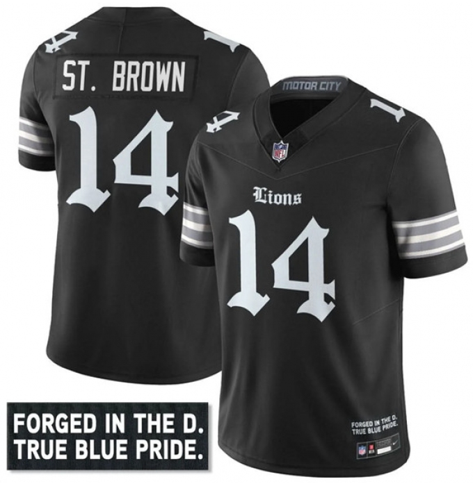 Men's Detroit Lions #14 Amon-Ra St. Brown Black F.U.S.E. 'Gothic Motor City Edition' Vapor Limited Football Stitched Jersey