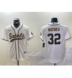 Mens New Orleans Saints #32 Tyrann Mathieu White Cool Base Stitched Baseball Jersey