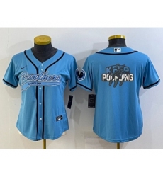 Women's Carolina Panthers Blue Team Big Logo With Patch Cool Base Stitched Baseball Jersey