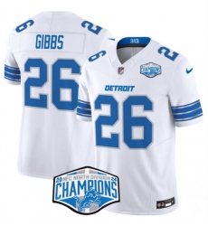 Men's Detroit Lions #26 Jahmyr Gibbs White 2024 NFC North Champions F.U.S.E. Vapor Limited Stitched Jersey