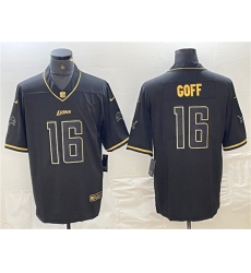 Men's Detroit Lions #16 Jared Goff Black Gold Edition Football Stitched Jersey