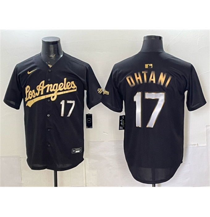 Men's Los Angeles Dodgers #17 Shohei Ohtani Black Gold Limited Stitched Baseball Jersey