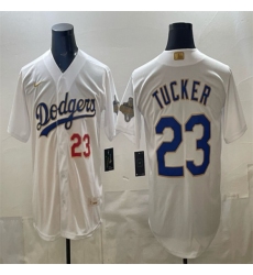 Men's Los Angeles Dodgers #23 Kyle Tucker White 2026 Gold Collection Stadium Stitched Baseball Jersey
