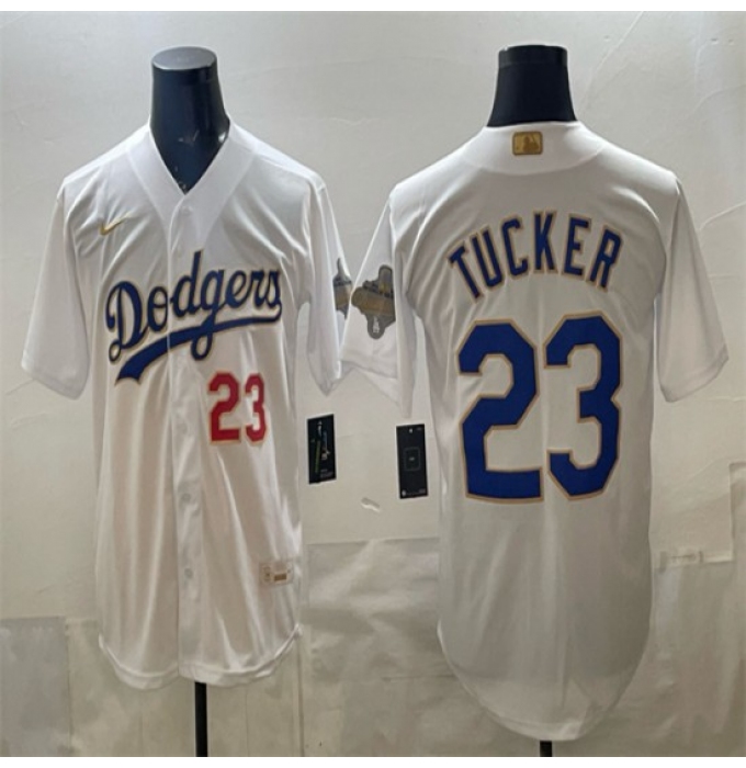 Men's Los Angeles Dodgers #23 Kyle Tucker White 2026 Gold Collection Stadium Stitched Baseball Jersey