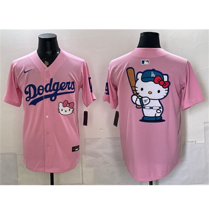 Men's Los Angeles Dodgers Team Big Logo Pink 2025 Hello Kitty Vapor Limited Stitched Baseball Jersey