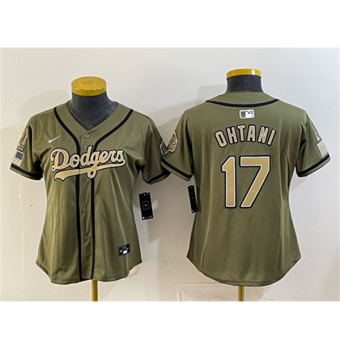 Women's Los Angeles Dodgers #17 Shohei Ohtani Olive 2026 Armed Forces Day Stitched Baseball Jersey(Run Small)