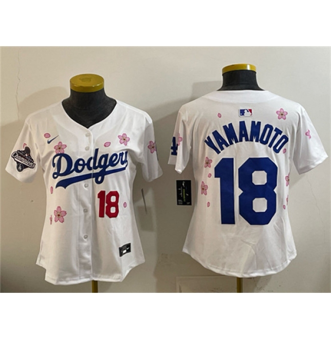 Youth Los Angeles Dodgers #18 Yoshinobu Yamamoto White 2025 World Series Champions Tokyo Series Limited Stitched Baseball Jersey