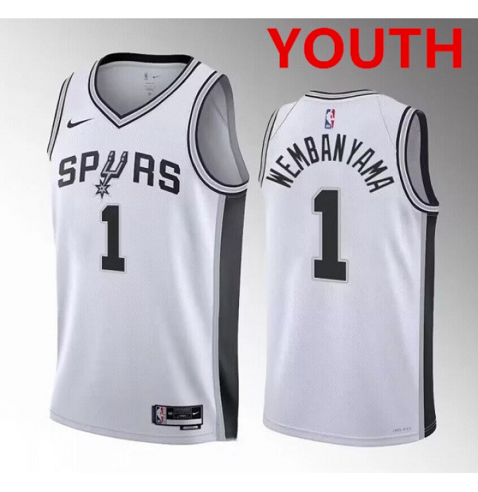 Youth San Antonio Spurs #1 Victor Wembanyama white association edition stitched basketball jersey