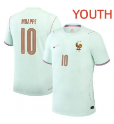 Youth France National Team #10 Kylian Mbappe Green Away 2026 FIFA World Cup Soccer Jersey