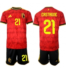 Men's Belgium #21 CASTAGNE National Team FIFA x World Cup 2026 Home Red On Field Jersey