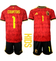 Youth Belgium #1 COURTOIS National Team FIFA x World Cup 2026 Home Red On Field Kids Jersey