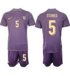 Men's England #5 John Stones 2024-25 Purple Away Soccer Jersey Suit