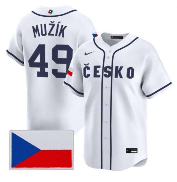 Men's Czech Republic Baseball #49 Martin Muk Nike White 2026 World Baseball Classic Jersey
