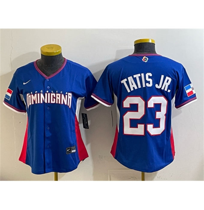 Youth Dominican Republic Baseball #23 Fernando Tatis Jr. Royal 2026 World Baseball Classic Road Stadium Stitched Baseball Jersey