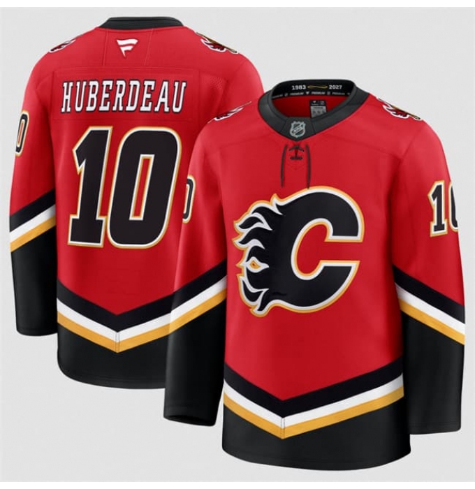 Men's Calgary Flames #10 Jonathan Huberdeau Red 2026 Alternate Stitched Hockey Jersey